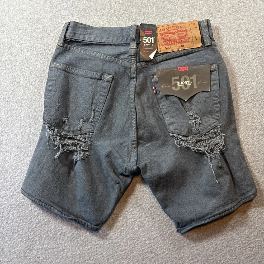 Levi's 501 Denim Stretch Sz 28 Men's Shorts Grunge Buttonfly Distressed Holes